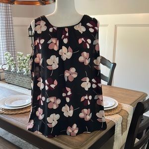 Loft Black Floral Sleeveless Top Career L